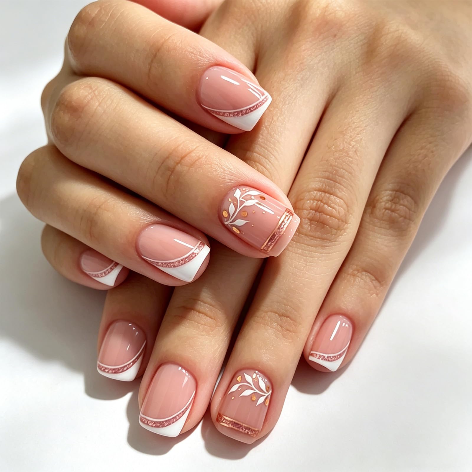 Press On Nails Short, Short Press On Nails for Women, Fake Nails for Wedding Parties and Daily Glamour, Nail Extensions for Women with 24pcs ABS Material-image-48