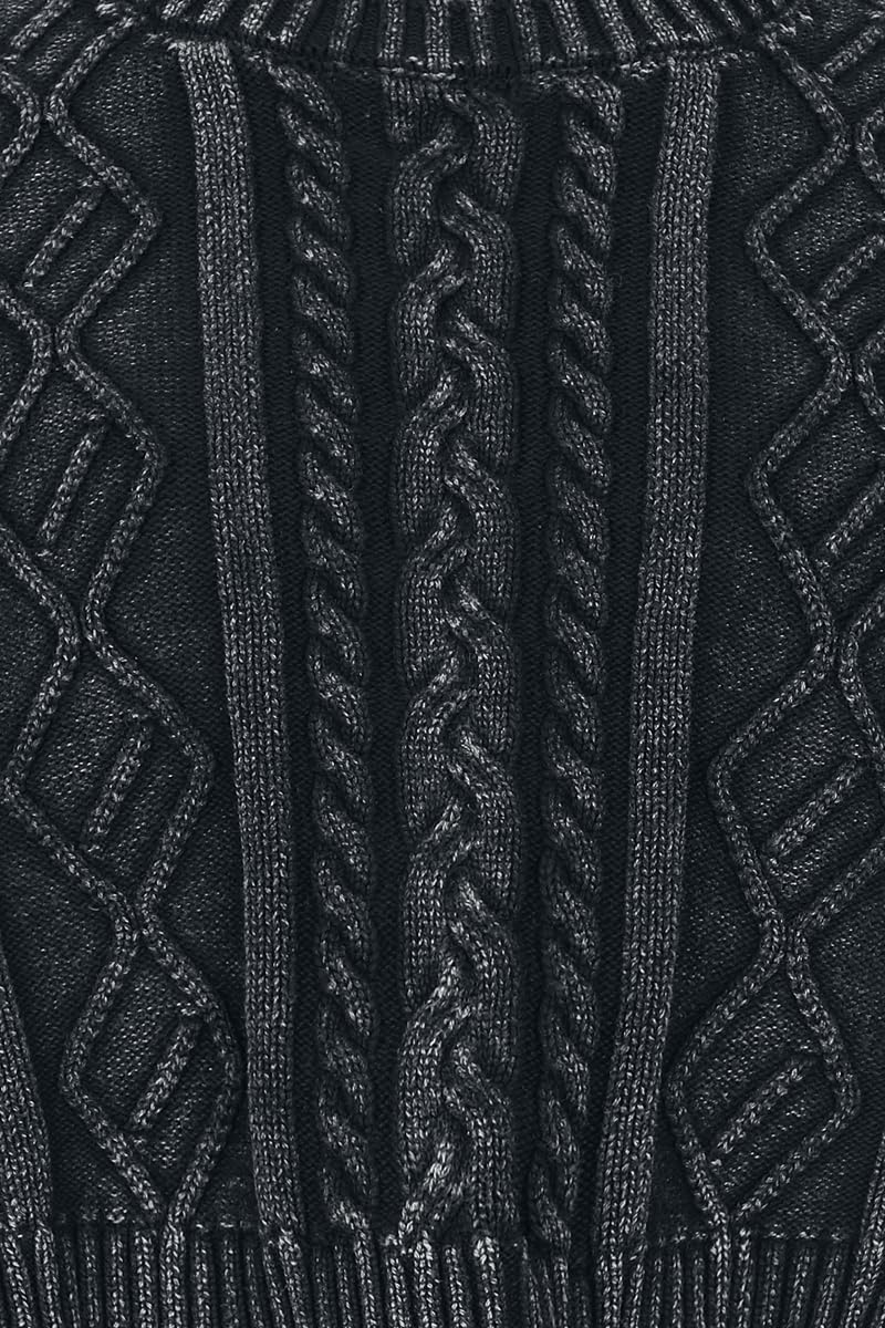 Black Premium by EMP Damen schwarzer Strickpullover mit Acid Wash und Daumenlöchern