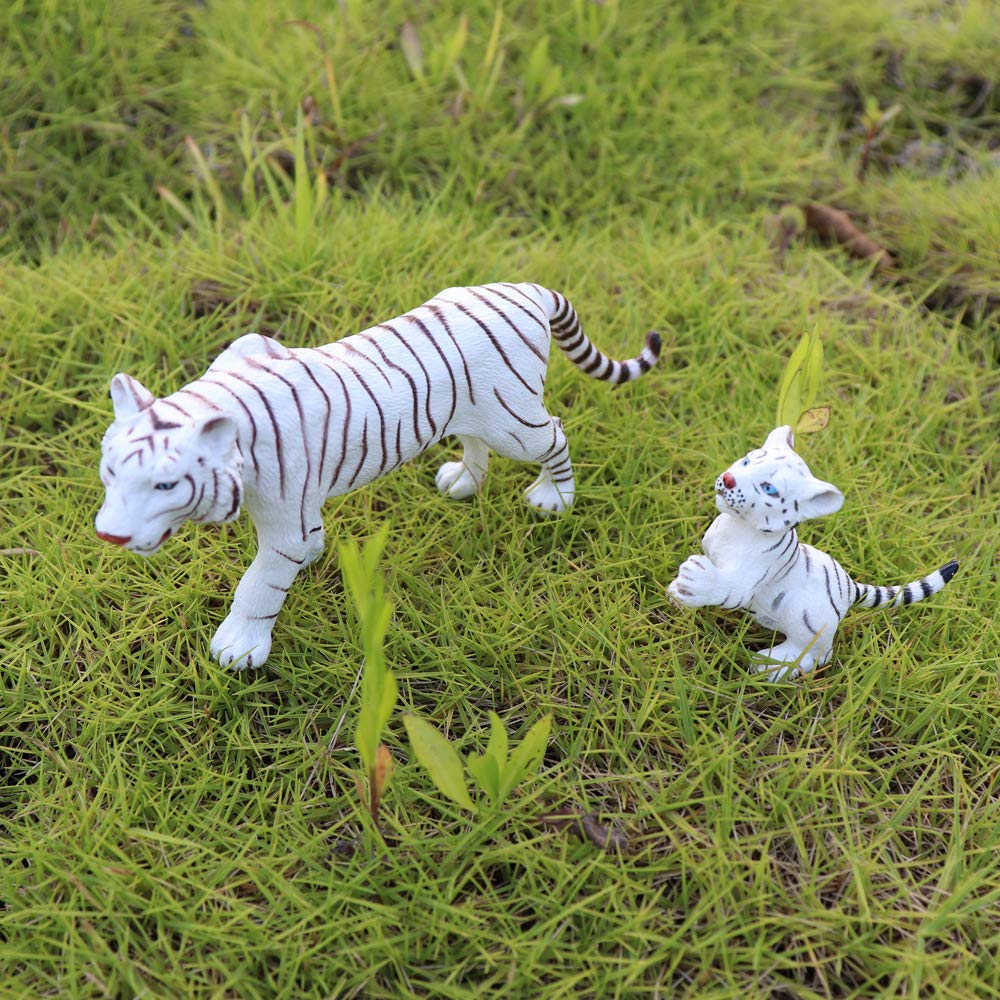 PHNAM White Tiger Mini Animal Miniature Decoration Statue?4Pcs, Fairy Garden PVC Statue, Used to Decorate Indoor and Outdoor Gardens