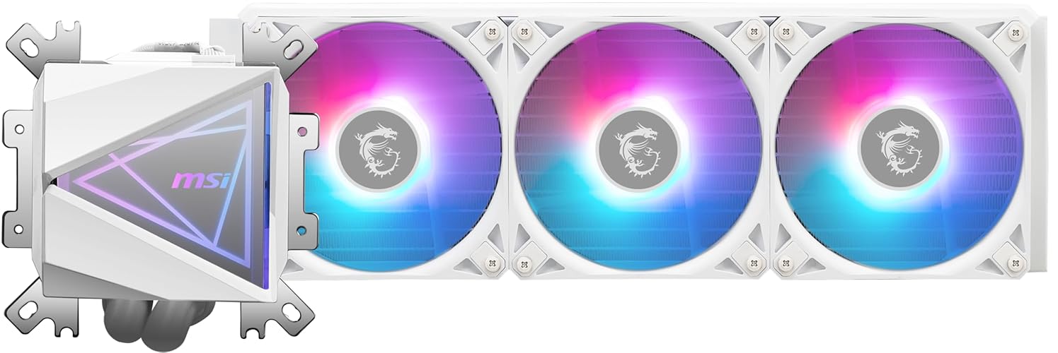 MSI MAG CoreLiquid I360 White - AIO ARGB CPU Liquid Cooler - Infinity Mirror Design - UNI Bracket - 360mm Radiator - Triple 120mm ARGB PWM Fans - LGA 1700/1851 / AM5/AM4 Compatible - White - MAG CORELIQUID I360 WHITE