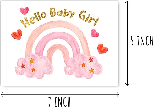 Miniatura 2 de Hello Baby Girl - Tarjeta de baby shower, tarjeta de acuarela arco iris para niña, tarjeta elegante para nueva niña - Tarjeta arcoíris