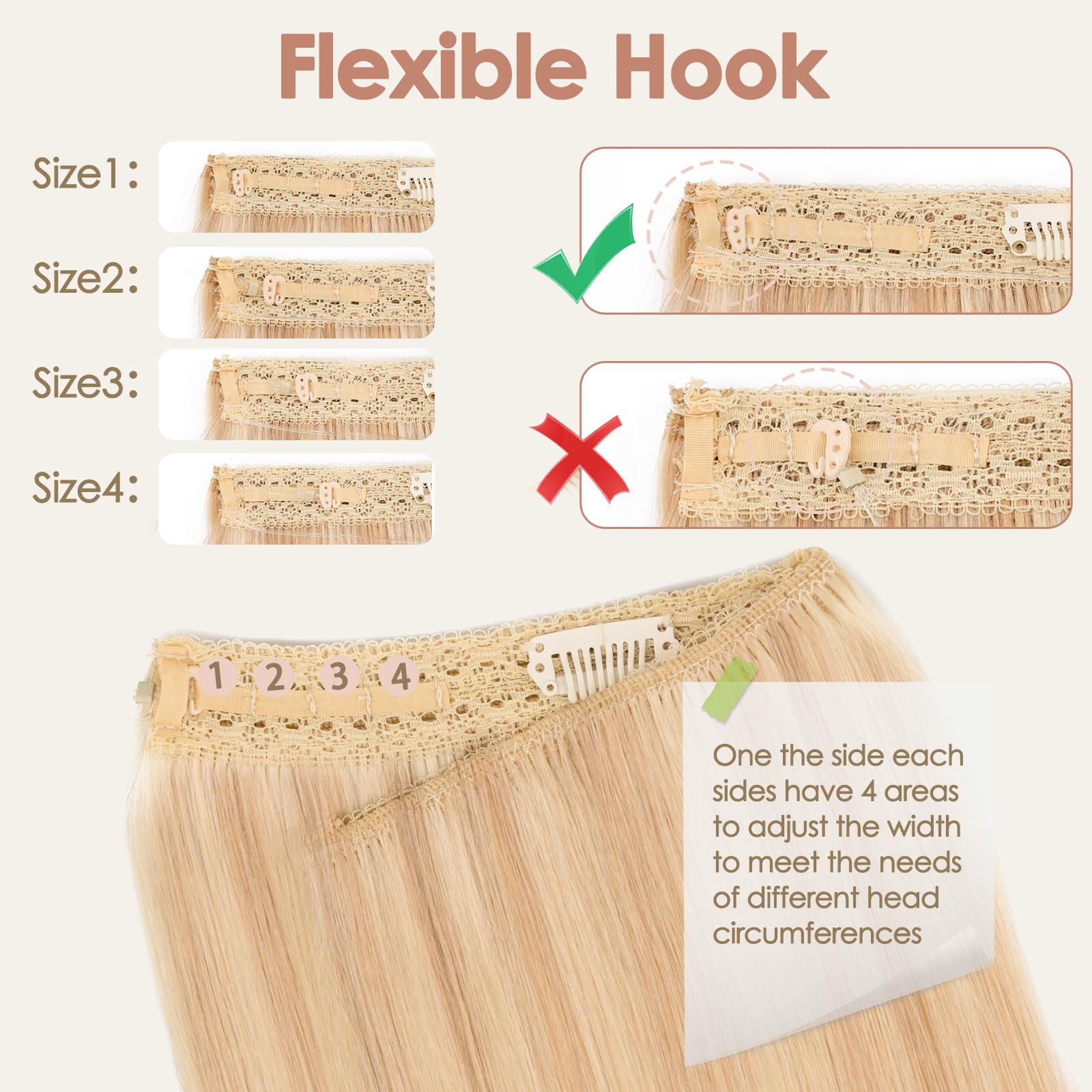 S-noilite Wire Human Hair Extensions Real Hair One Piece Golden Brown/Bleach Blonde Invisible Fish Line 18 Inch 65g - Image 3