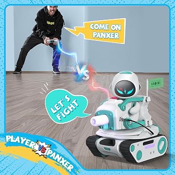 Panxer+Maticontroller - RC Battle Tank Compatible with Eilik Robots Blue/Pink/DQ/Sliver, Crawler Car Toys with LED Lights and 2.4Ghz Remote Control, Single and Multi-Player Mode, Exclude Eilik Robot.