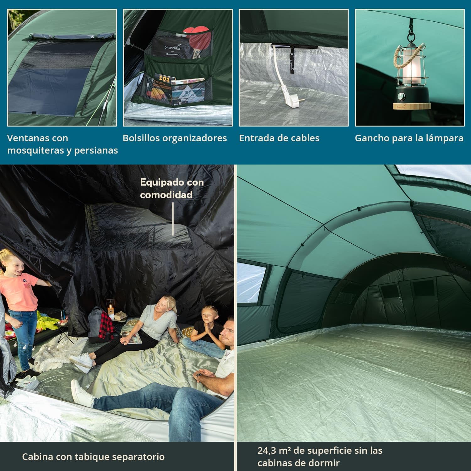 Skandika Gotland 6 - Tienda de campaña Familiar - mosquiteras - Suelo Cosido en Forma de bañera - túnel