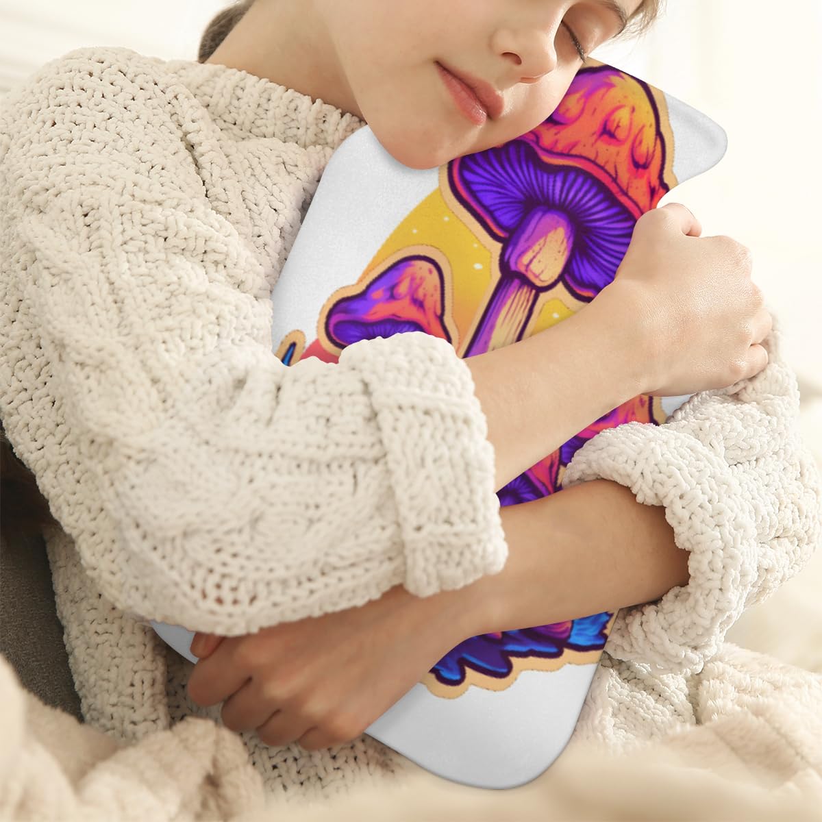 Hot Water Bottle with Soft Cover,2L Fantastic Mushrooms Hot Water Bag for Hot and Cold Compress, Hand Feet Warmer, Gothic Mushrooms Rubber Hot or Cold Water Bottle Halloween Christmas Decorations