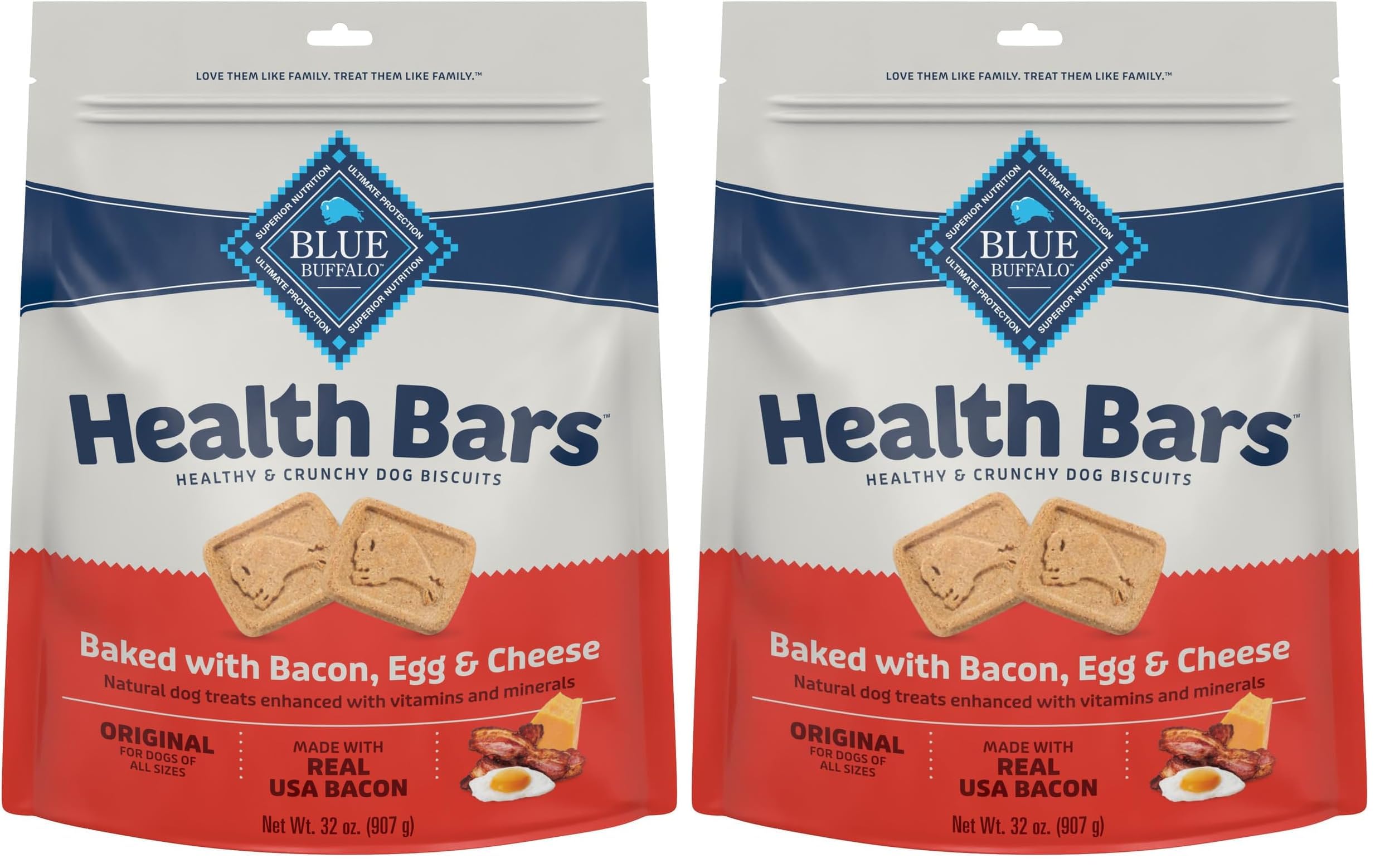 Blue Buffalo Health Bars Crunchy Dog Biscuits, Oven-Baked with Natural Ingredients, Bacon, Egg &amp; Cheese, 32-oz Bag (Pack of 2)