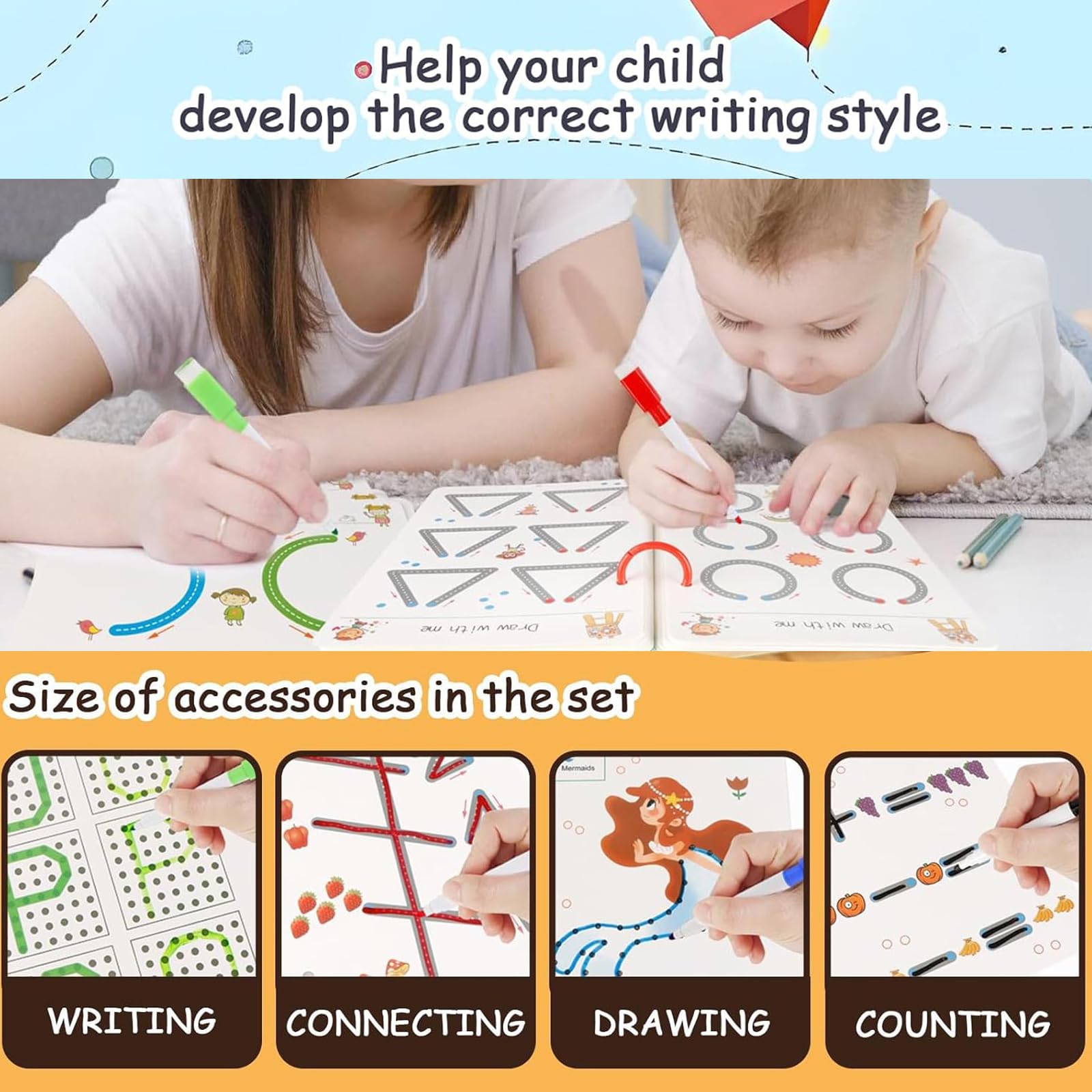 4PCS Scribble Smart Workbook,Reusable Preschool Workbook,Pencil Control Handwriting Practice Enhance Early Childhood Education with Hands-On Learning Activities - Image 4