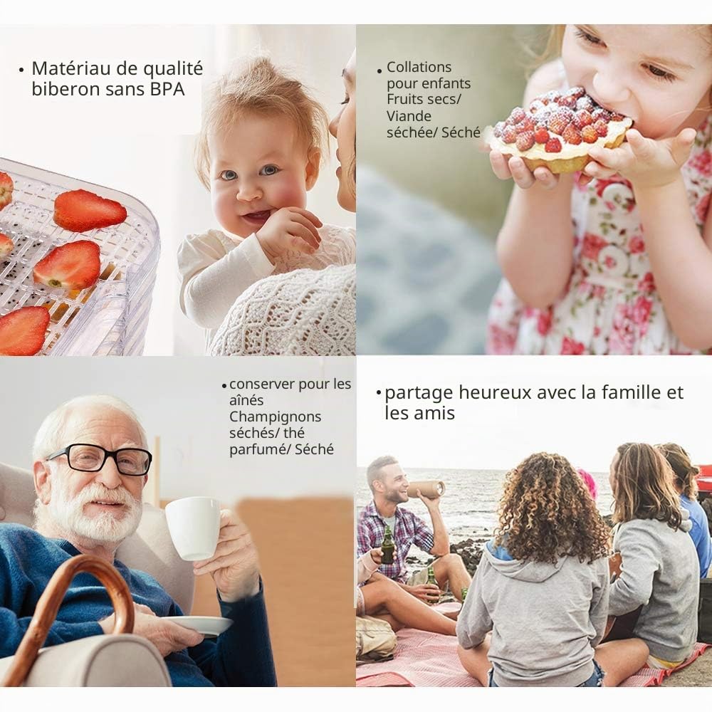Déshydrateur avec régulateur de température et minuterie, déshydrateur de nourriture, de fruit, de viande Sans BPA 5 niveaux 8 Etagen