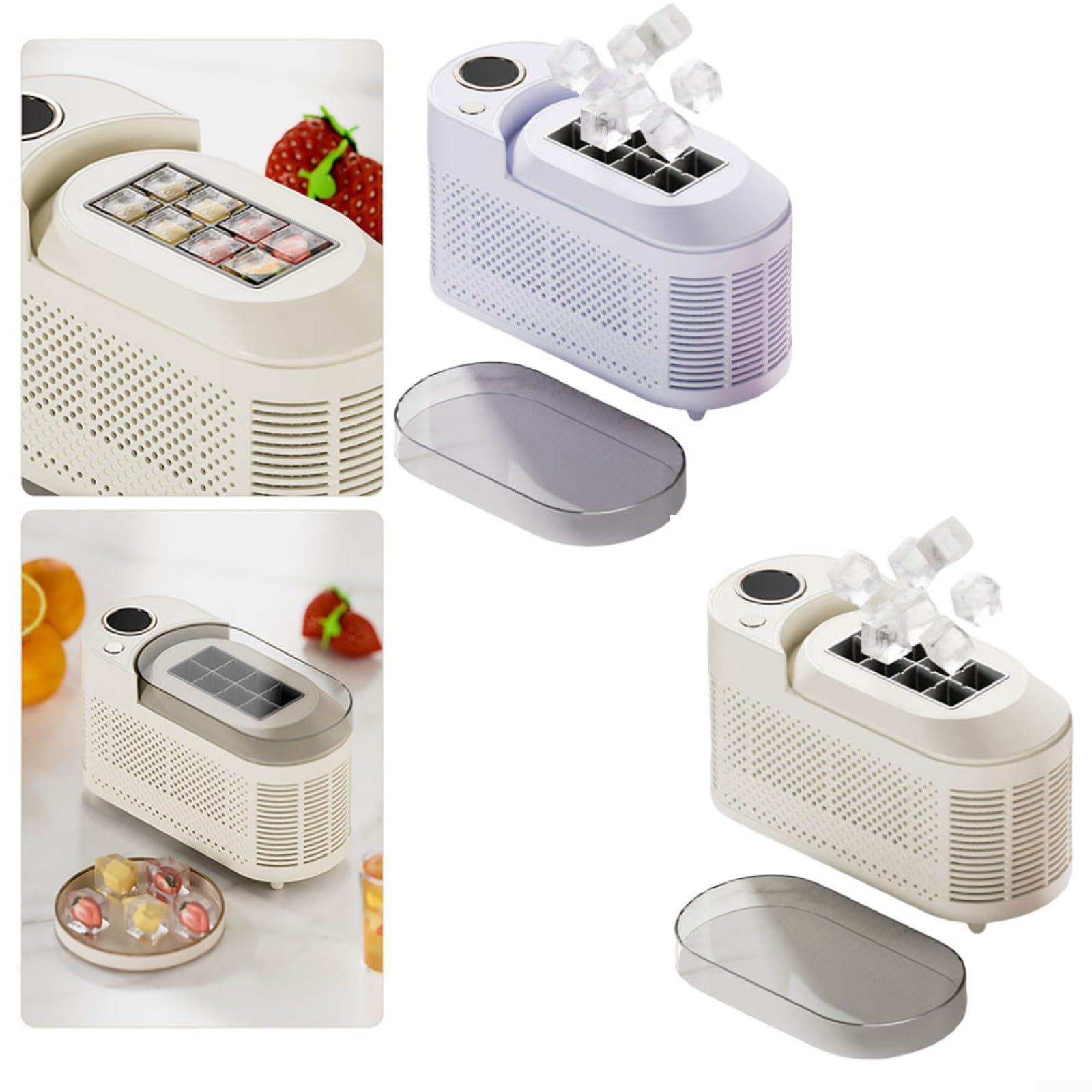 Kleiner Eiswürfelbereiter 12V/230V Tragbar für Auto Wohnmobil Camping Büro Schnell Eisbildung in 10 Min Leise Kompakt mit 0,5L Tank Weiß(Purple)
