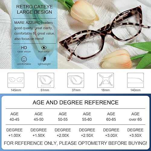 Miniatura 5 de MARE AZZURO Lentes de lectura de ojo de gato para mujer, lindos lectores 0 1.00 1.25 1.50 1.75 2.00 2.25 2.50 2.75 3.00 3.50 4.00 5.00 6.00 (marrón,