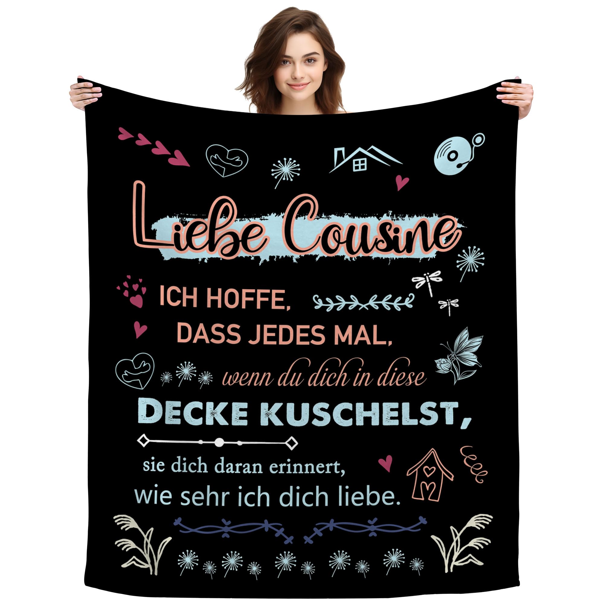 Original Geschenk Liebe Cousine Ich Hoffe Dass Jedes Mal Wenn Du Dich In Diese Decke Kuschelst Sie Dich Daran Erinnert Wie Sehr Ich Dich Liebe Kuscheldecke Dekoratives für Cousine (Liebe Cousine-B)
