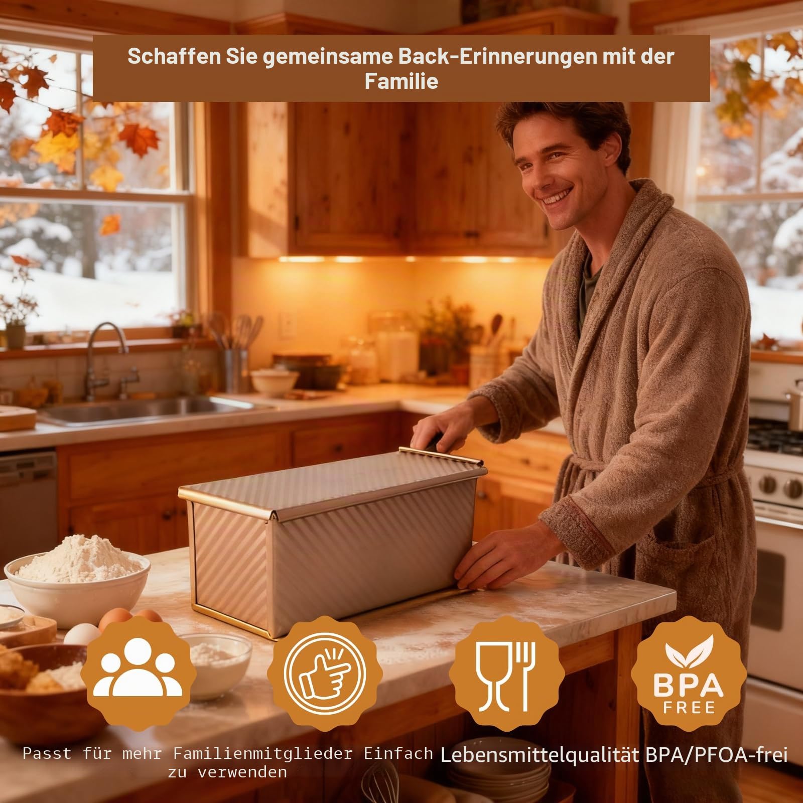 Toastbrot Backform mit Deckel, 1000g und 450g, 2Pcs, Antihaft Pullman Brotbackform, Wellbrotbackform mit Deckel für Brot, Sandwiches und Toast, Gold