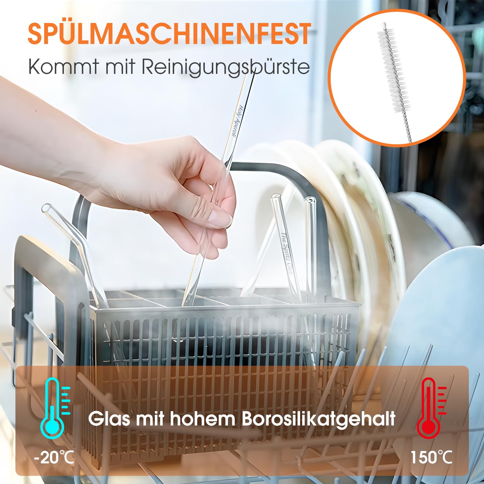 HALM Glazen Rietjes Aperol Spritz Cadeauset | 6 Stuks recht 15 cm voor Aperol spritz Glazen | 6 Grappige Citaten Cocktail Accessoires | Herbruikbare Glazen Drinkrietjes gegraveerd - Glazen Rietjes