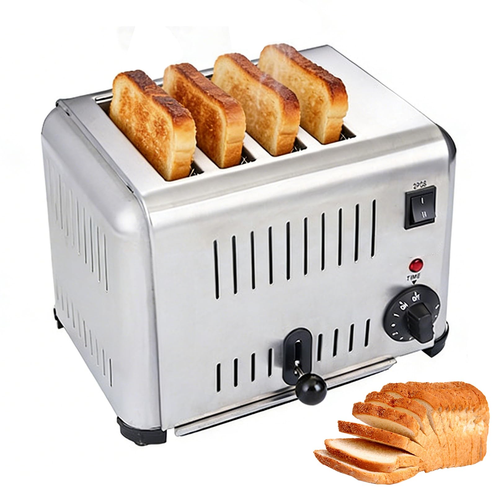 Toster komercyjny na 4/6 kromek, elektryczny toster ze stali nierdzewnej z 5 poziomami, tostery blatowe do kuchni i restauracji na 6 kromek (4Slices)