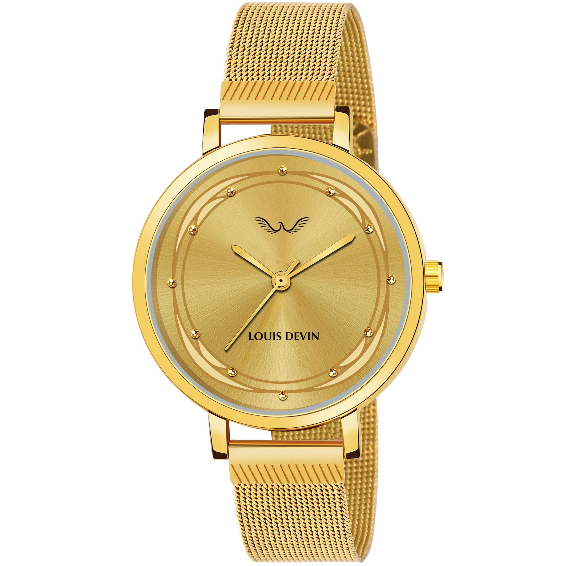 Gold Plated Metal Mesh Chain Analog Watch for Women (Green/Gold/Blue Dial) | LD-GLD171-image-15
