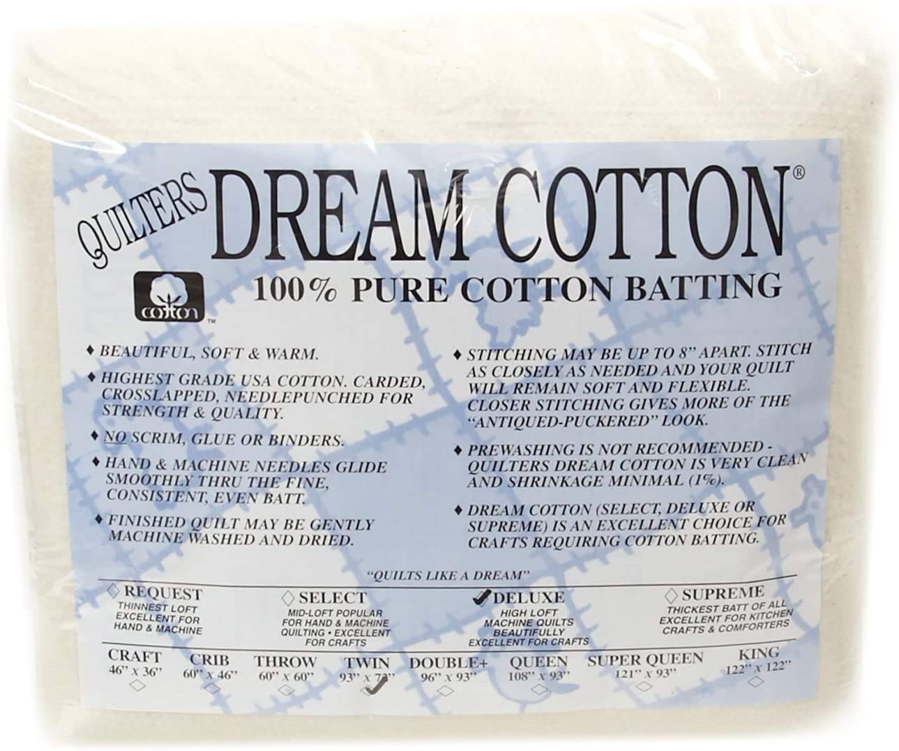 Quilters Dream Natural Cotton Deluxe Batting (93in x 72in) Twin (Pack of 2)