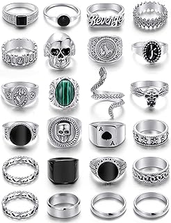 KISS WIFE Vintage Silver Punk Rings Set for Men, Cool Gothic Chunky Ring...