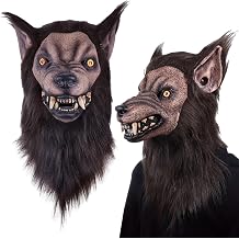 Halloween Realistic Wolf Mask Full Head Latex Werewolf Mask Costume with Hair for Cosplay or Home Decor