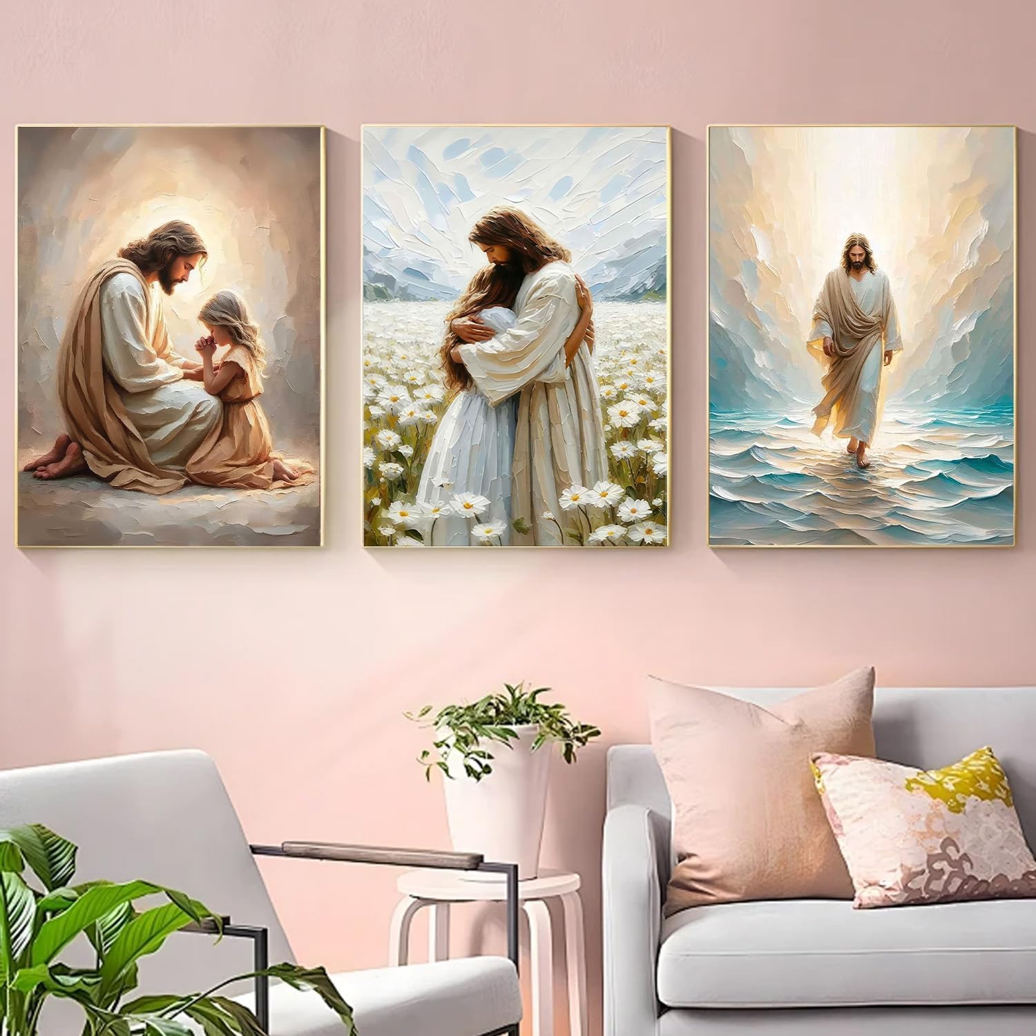 Diamond Art Kits for Adults Beginner, 3 Pack Christianity Jesus Diamond Kits 5D Diamond Dots Gem Art Crafts with Tools Round Full Drill Funny Crafts for Home Wall Decor&Gift 12x16 inch