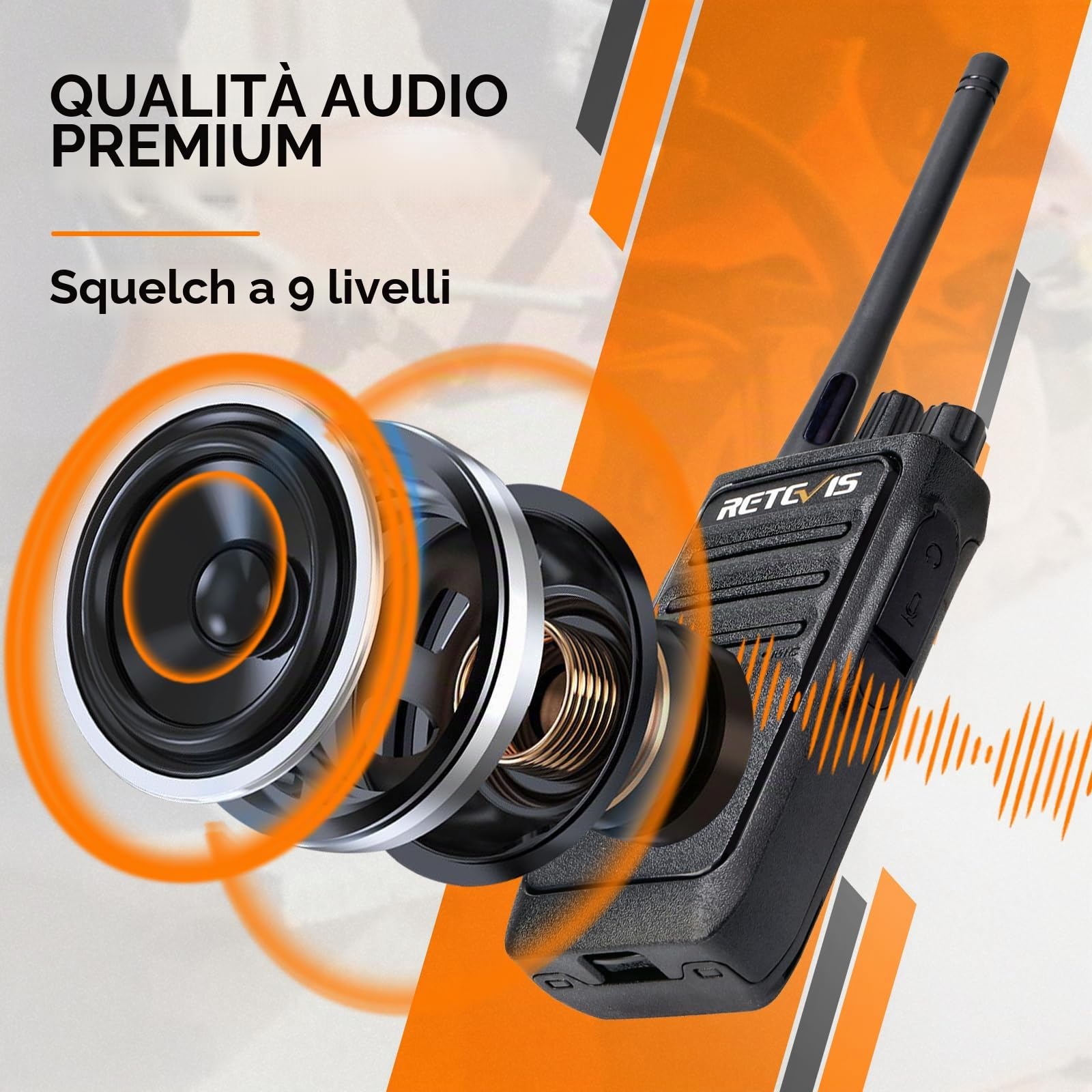 Retevis RT617 Walkie Talkie con Microfono, PMR446 Ricaricabile 16 Canali, CTCSS/DCS Senza Licenza, VOX Scan Squelch, Walkie Talkie Professionali per la Sicurezza (2 Pezzi, Nero)