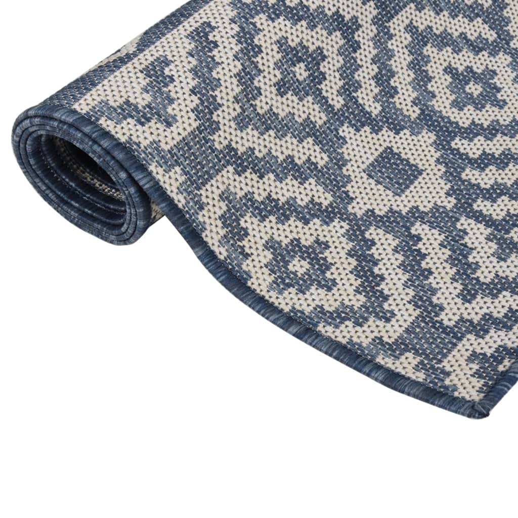 Tapis d'extérieur à tissage plat - Bleu - 80 x 250 cm - En 100 % polypropylène - Robuste - Résistant aux UV - Résistant aux intempéries - Pour terrasse, balcon, salon, couloir et cuisine