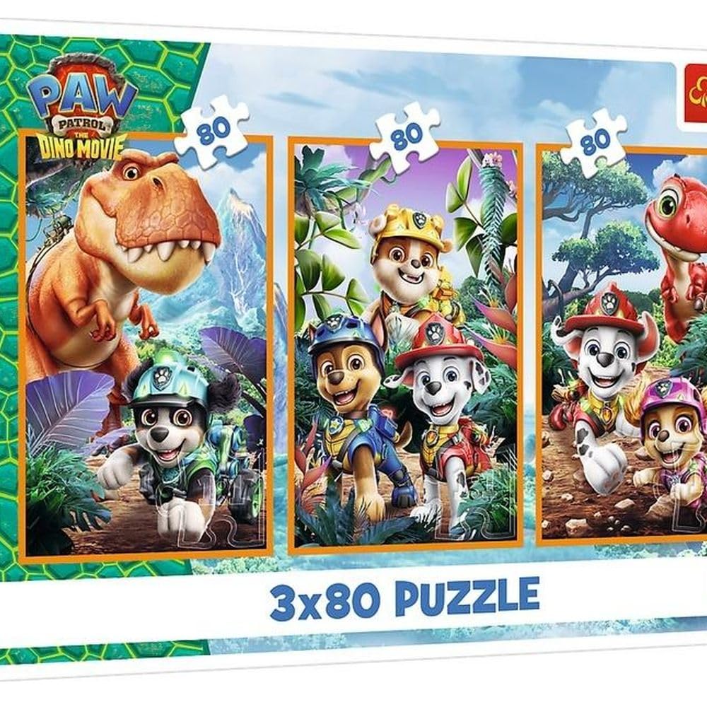 Trefl - Puzzle 3-in-1: Peacock Patrol, Dinosaur Heroes - 3 x 80 Elements, Set of 3 Puzzle Set for Children from 5 Years