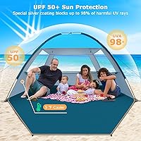 Vista 3 de COMMOUDS Carpa de Playa con Sombra Solar para 3/4-5/6-7/8-10 Personas, Refugio Solar de Playa con Toldo UPF 50+, Liviana, Fácil de Instalar