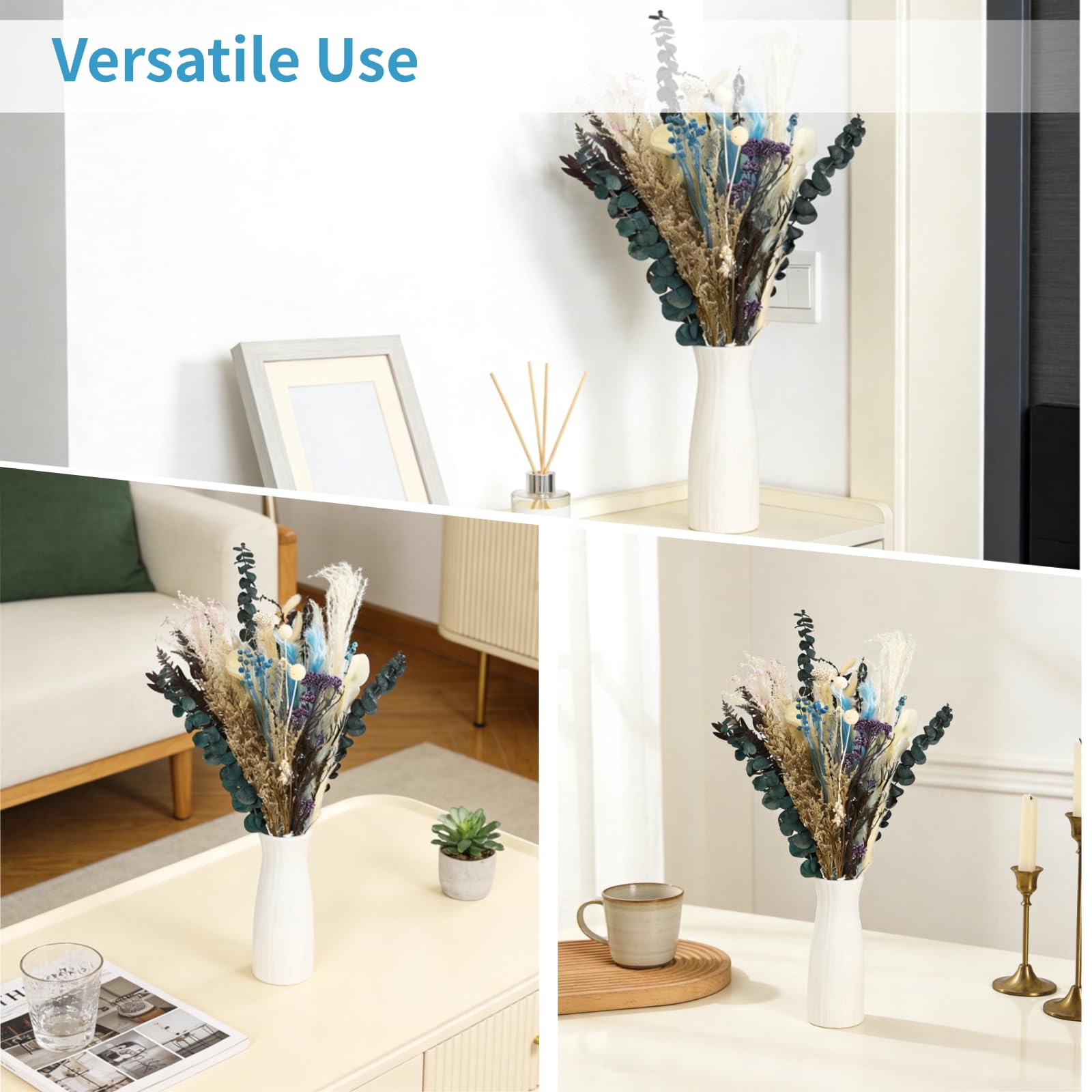 Pampasgras Trockenblumenstrauß, 17,3 in Trockenblumenarrangement mit Eukalyptus, Boho Tischdeko für Zuhause, Hochzeit, Party, Events und als Geschenk, für Wohnzimmer, Schlafzimmer, Eingangsbereich