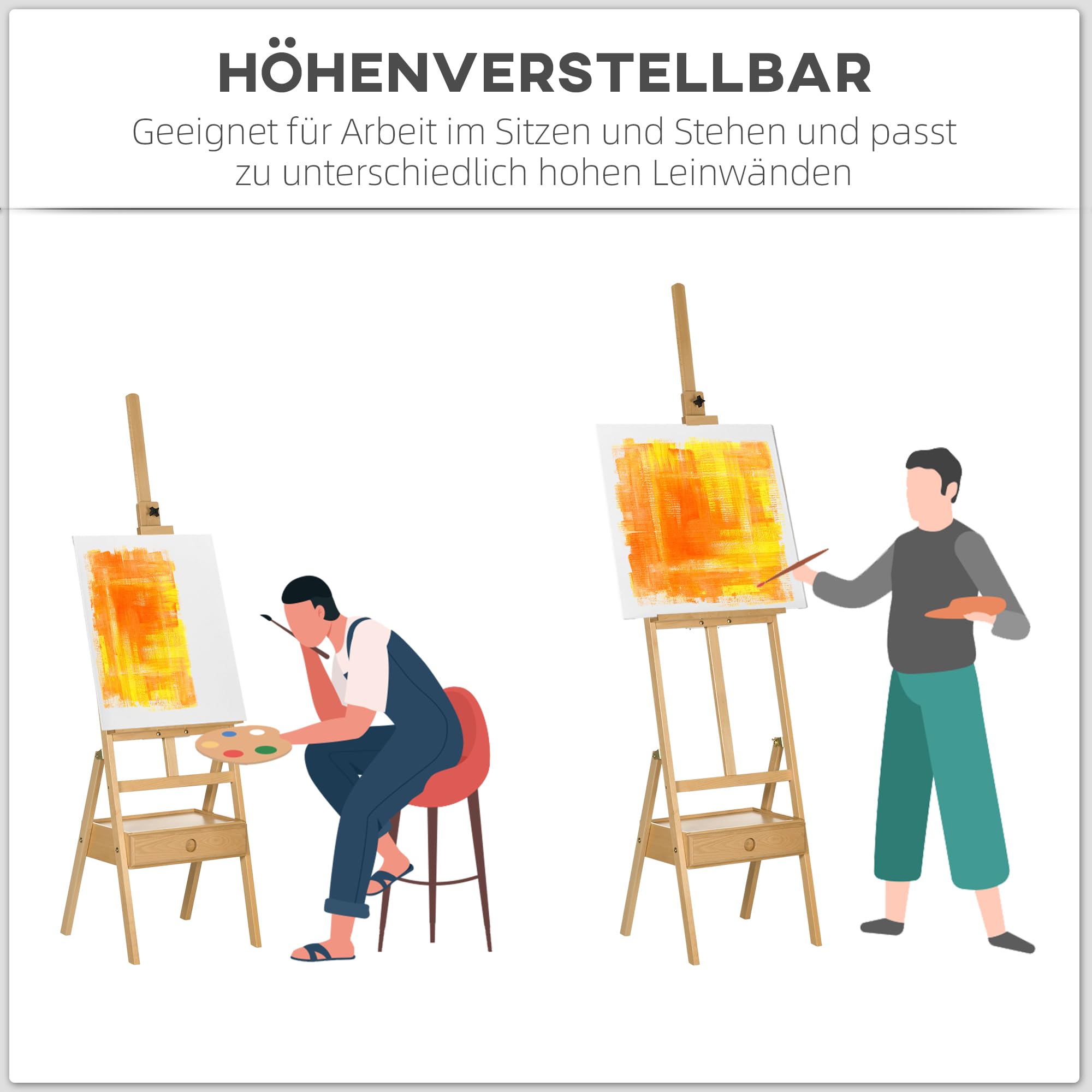 Vinsetto Staffelei Holz Groß 150-190 cm hoch für Leinwände bis 92 cm | Holzstaffelei, Leinwand Ständer, mit integriertem Malkoffer, Feldstaffelei, für Malerei, Skizze, Hochzeit, Ausstellung