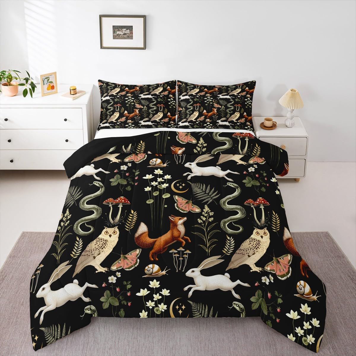 Feelyou Animal Comforter Set All Season Rabbits Squirrels Foxes Bedding Set with 1 Pillow Cases Zoo Animal Microfiber Kids Twin Bedclothes Bedroom Decor Duvet Quilt Breathable Soft Lightweight