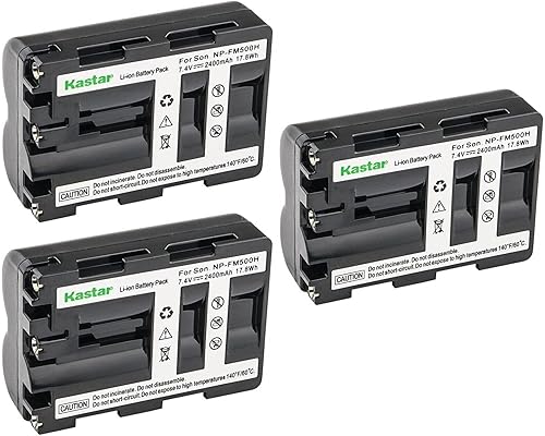 Miniatura 1 de Kastar Paquete de 3 baterías de repuesto de 7.4 V 2400 mAh para batería Sony NP-FM500 NP-FM500H, cargador BC-VM10 AC-SQ950, agarre VG-C77AM, a77 II,