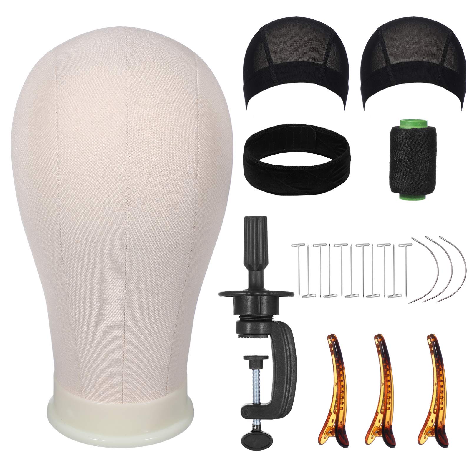 FRCOLORKits 22 Inch Wig Head, Canvas Block Head Mannequin Head With Stand Styling Mannequin Head Set for Wigs Making Display Styling Model Kits