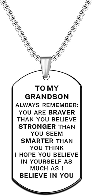 JMIMO Grandson Necklace Inspirational Necklace Gifts for Birthday Christmas Graduation Stainless Steel Family Jewellery Gifts