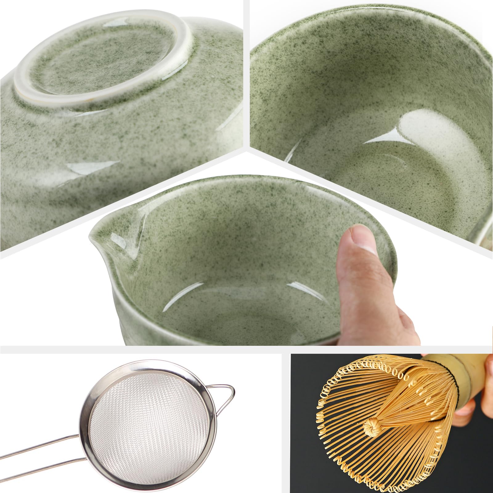 Set Da Tè Matcha Giapponese 7 Pezzi – Ciotola Con Beccuccio, Frusta In Bambù E Colino – Regalo In Scatola Colore Bianco - 2