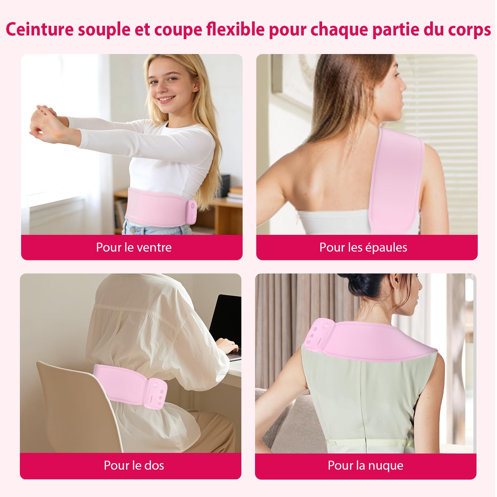 Coussin chauffant pour soulager les douleurs menstruelles, coussin chauffant portable rechargeable de 5000 mAh, grande surface chauffante douce de 400 cm², cadeau pour les femmes