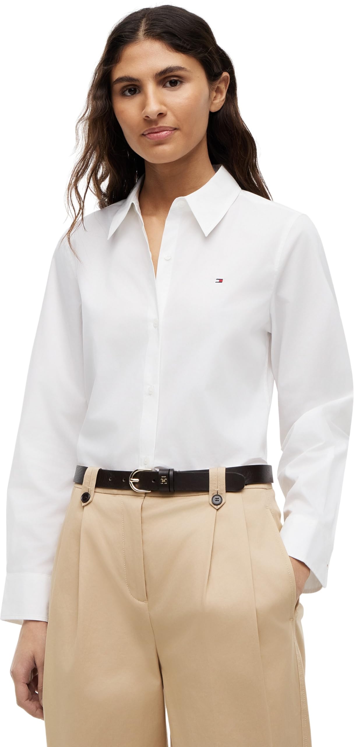 Tommy Hilfiger Damen Hemd Poplin Regular mit Spitzkragen, Weiß (Th Optic White), 44