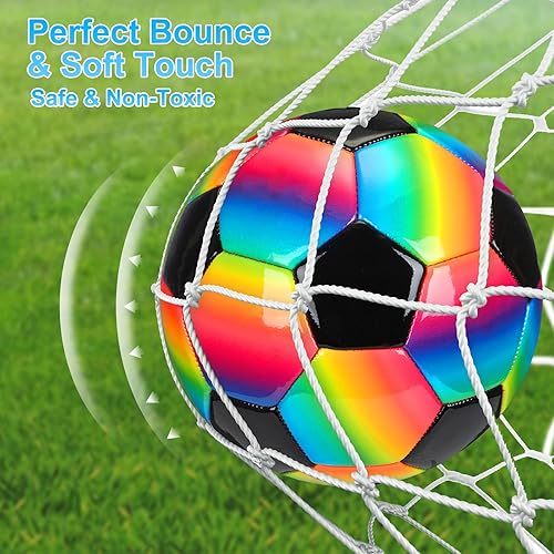 Miniatura 4 de Retisee Balón de fútbol de arcoíris con inflador, tamaño oficial, para interiores y exteriores, suave, inflable, para niños, adolescentes y adultos,