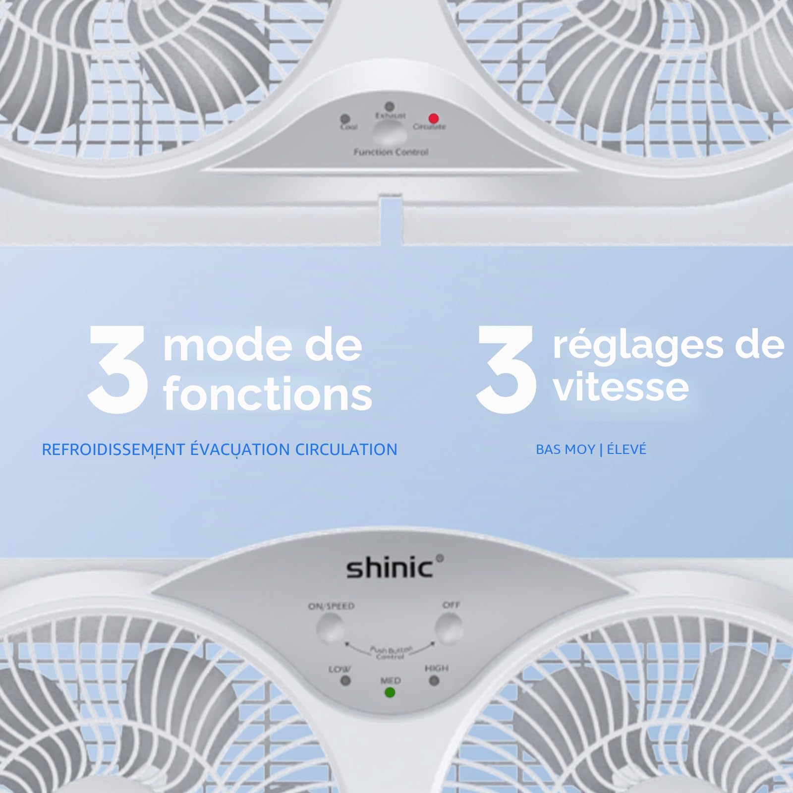 Shinic Ventilateur de fenêtre silencieux de 9 pouces avec télécommande - 2026 Mis à jour, débit d'air réversible à 3 vitesses, inclut un écran anti-insectes amovible, une couverture anti-poussière et