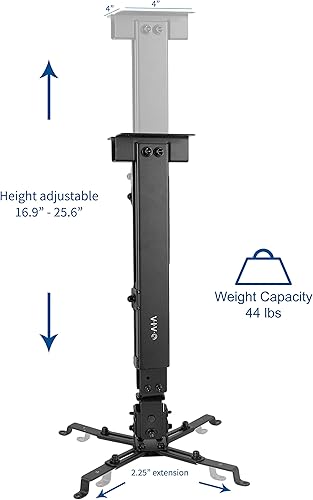 Miniatura 7 de VIVO Soporte de montaje para proyector de techo de pared ajustable universal, proyección de longitud extensible, negro, MOUNT-VP06B