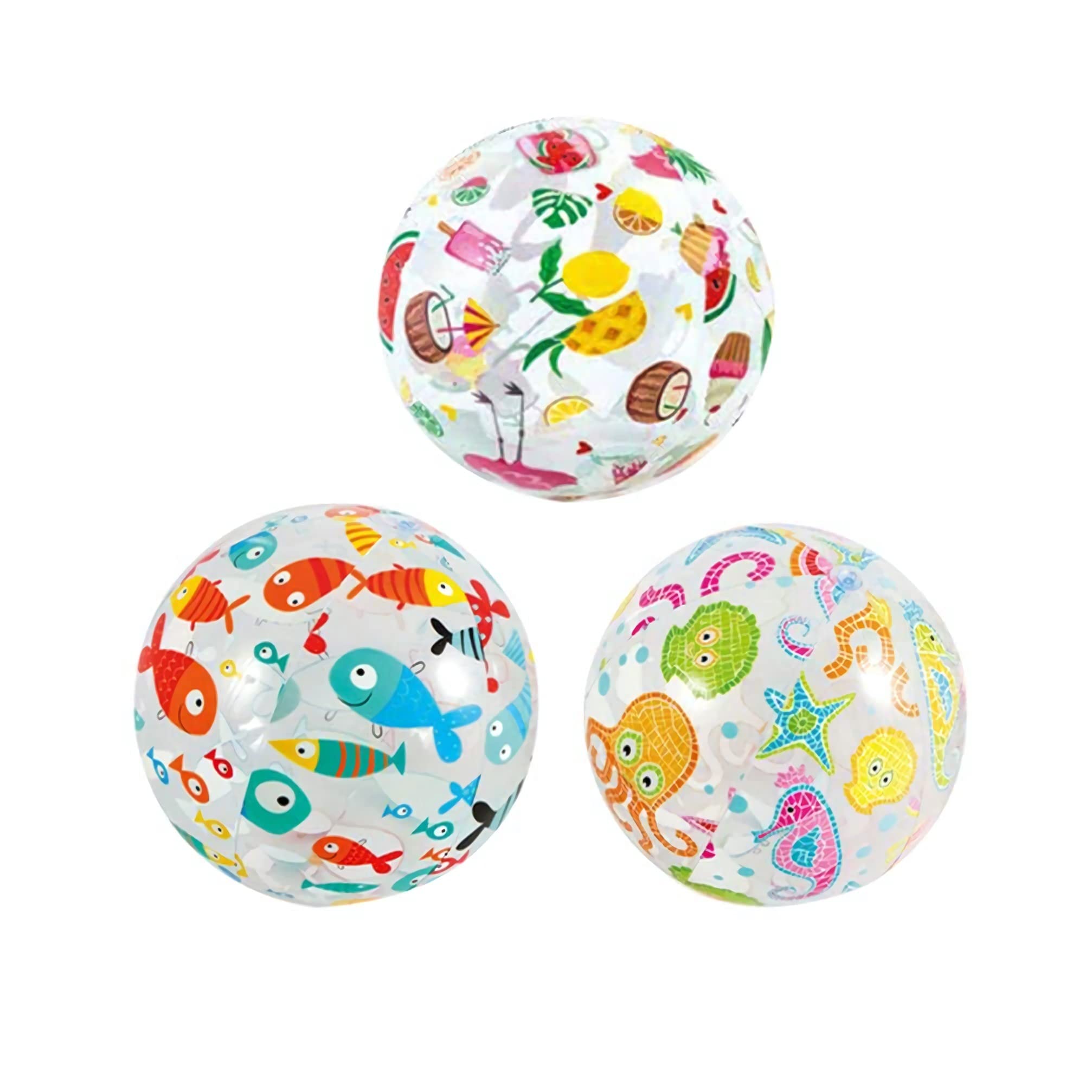 MAKINGTEC 3 Pieces Inflatable Beach Balls, Kids Beach Pool Handballs, Colorful Sea Life Printed Clear Game Water Balls, 33cm Diameter for Summer Pool Beach Party (Random Colors)