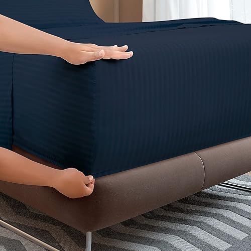 Vista 18 de Juego de sábanas de 6 piezas, 400 hilos y hotel, acabado satinado, sábana bajera ajustable de 12 a 14 pulgadas de profundidad, 100% algodón egipcio