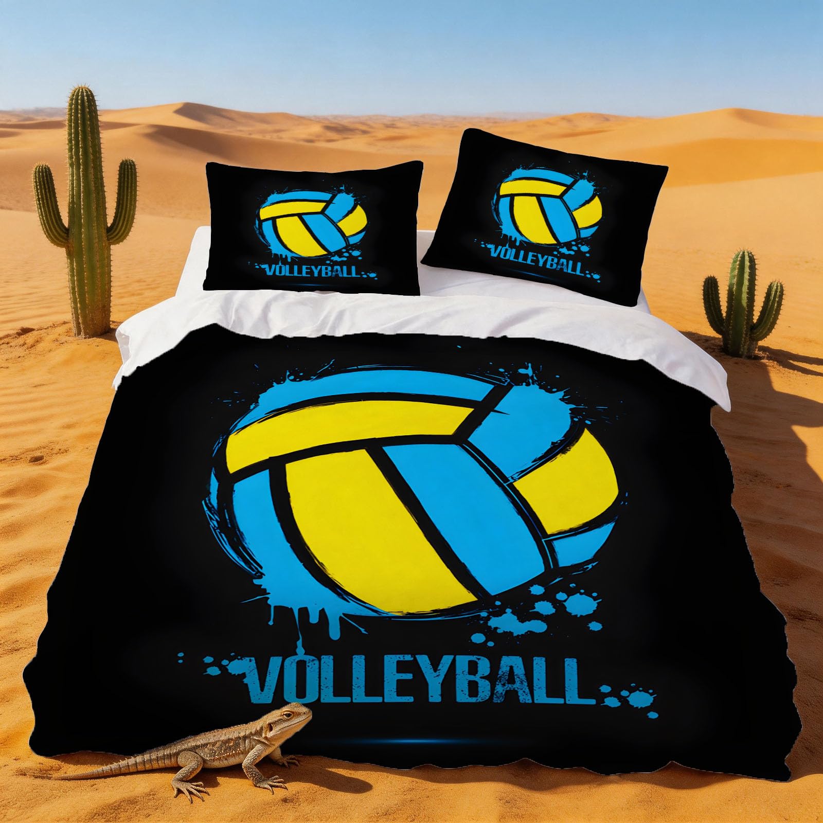 Parure de lit 240x260 volleyball housse de couette microfibre grand lit 2 personnes doux