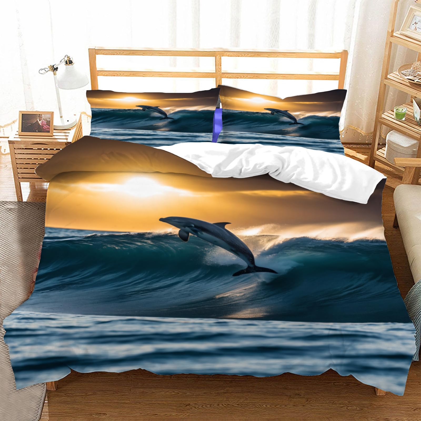 Housse de couette océan 240x260 avec dauphins pour offrir des nuits douces et de doux rêves