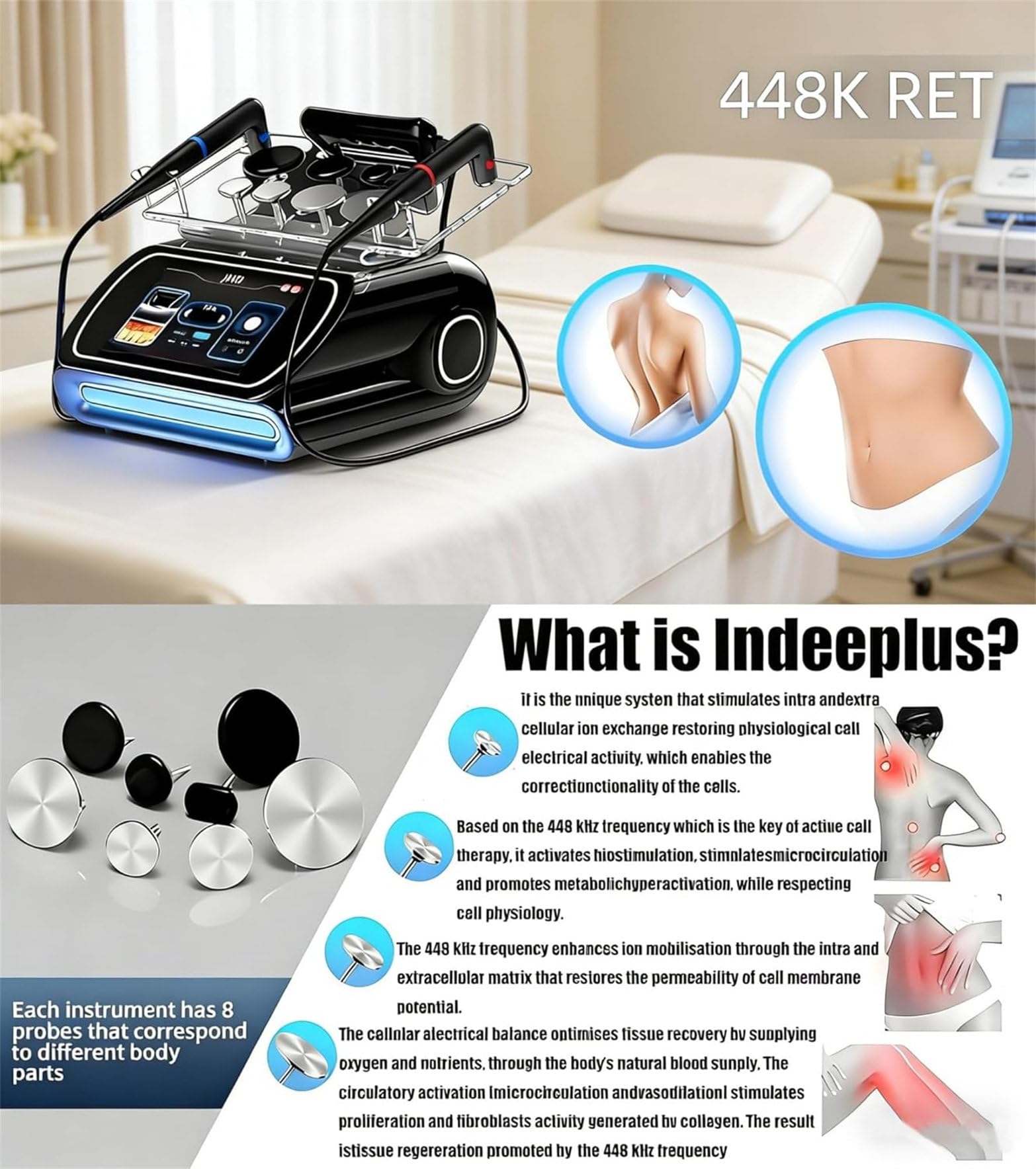 Apparecchio per Diatermia Deep Care Therapy a 448Khz, Dispositivo per Fisioterapia Tecar, Diatermia per Terapia Corporea, Lifting E Rassodamento della Pelle, Sollievo dal Dolore Sollievo