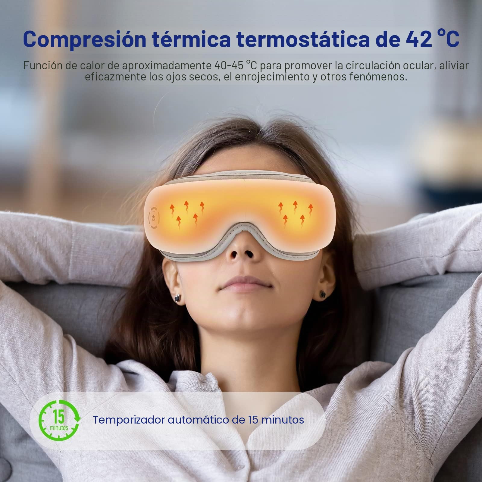 Mafiti Masajeador de ojos con calor, compresión de aire mejorada con música Bluetooth recargable terapia ocular masajeador para aliviar la tensión ocular, ojeras, ojos secos, mejorar el sueño (Blanco)