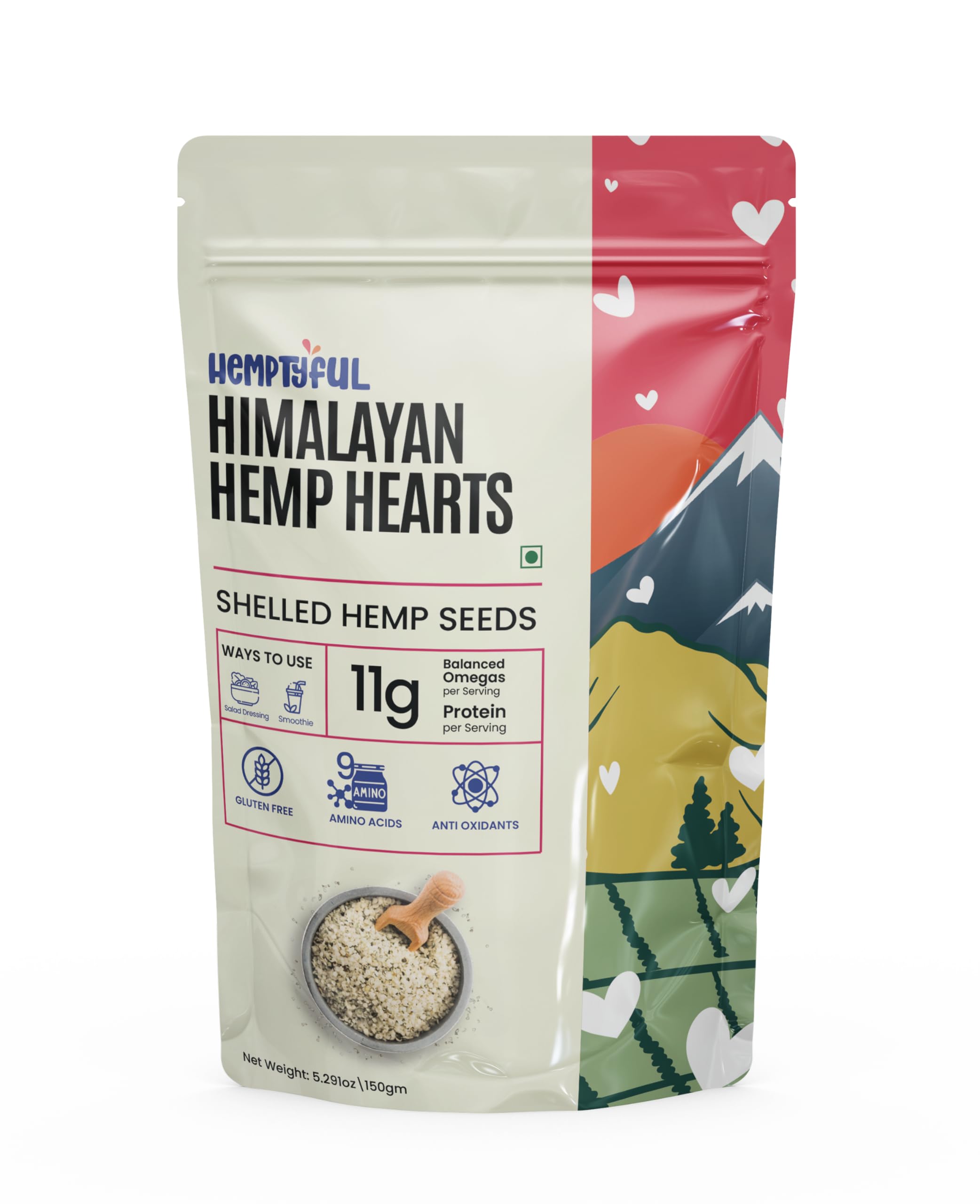 Hemp Hearts - Hulled Hemp Seeds (150g) | 10g Protein per Serving | 10g Omegas 3 & 6 per Serving | 100% Organic