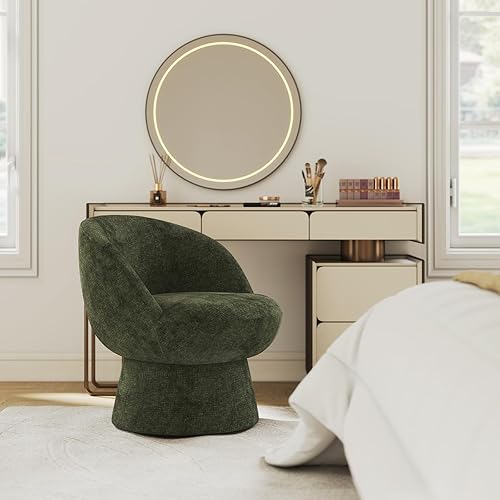 Miniatura 8 de Silla giratoria de 360 con respaldo curvo, moderna silla redonda tapizada de felpilla verde, sillón de tocador para espacio pequeño, sala de estar,