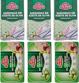KIT 3X Sardinha e 3X Atum Sólido - 100% Azeite de Oliva Ramirez - Produto de Portugal - Lata - Tampa Abre Fácil - Rico em Ômega 3 - Cálcio - Vitamina B12 - Proteínas