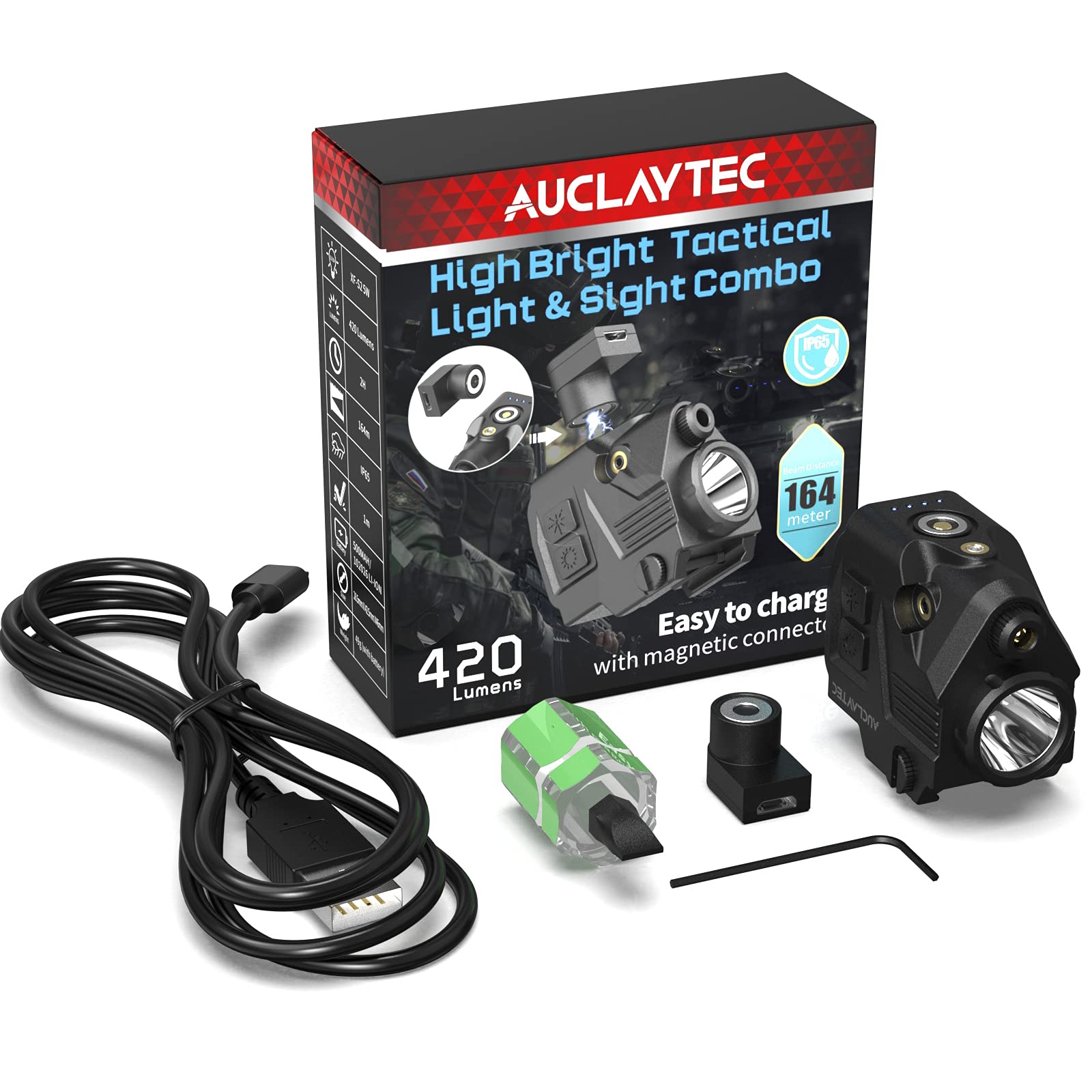 AUCLAYTEC Gun Light 420 Lumens Pistol Light with Strobe Mode Green