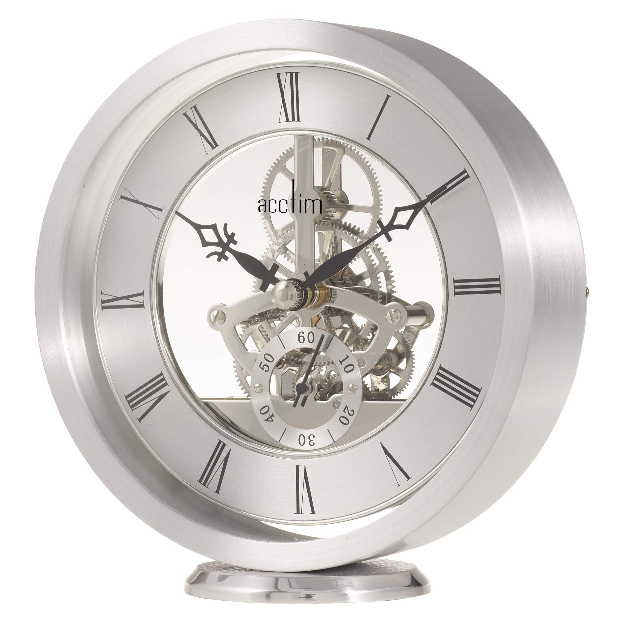 Acctim37027 Silver Finish Quartz Battery Skeleton Mantle Mantel Clock with Roman Numerals 'Millendon'